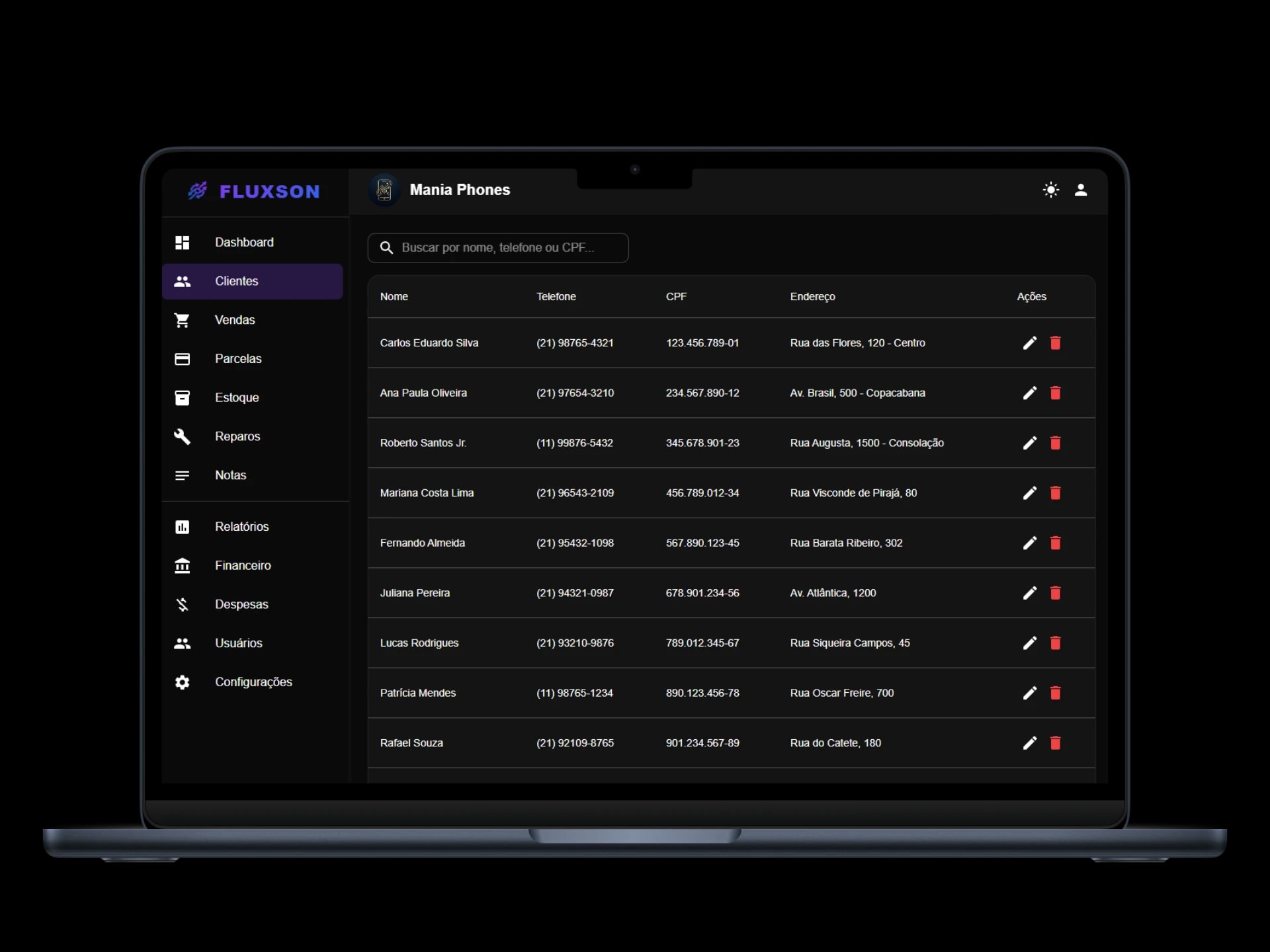 Cadastro de clientes - Fluxson