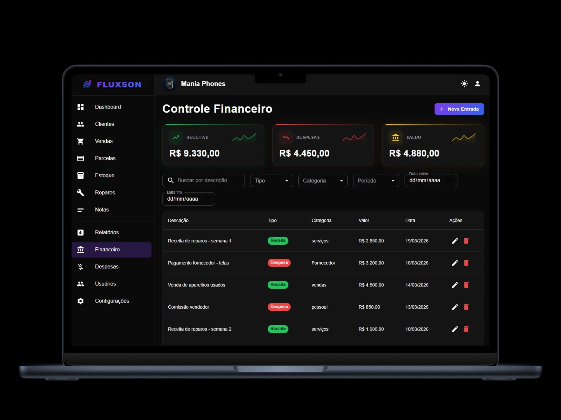 Financeiro integrado - Fluxson